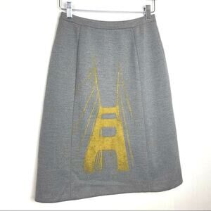Vintage Gray Skirt with Golden Gate Bridge Screen-print in Gold